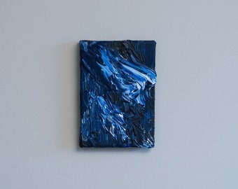 Original Small Abstract Painting, Thick Blue and White Swirls, Acrylic on Stretched Canvas