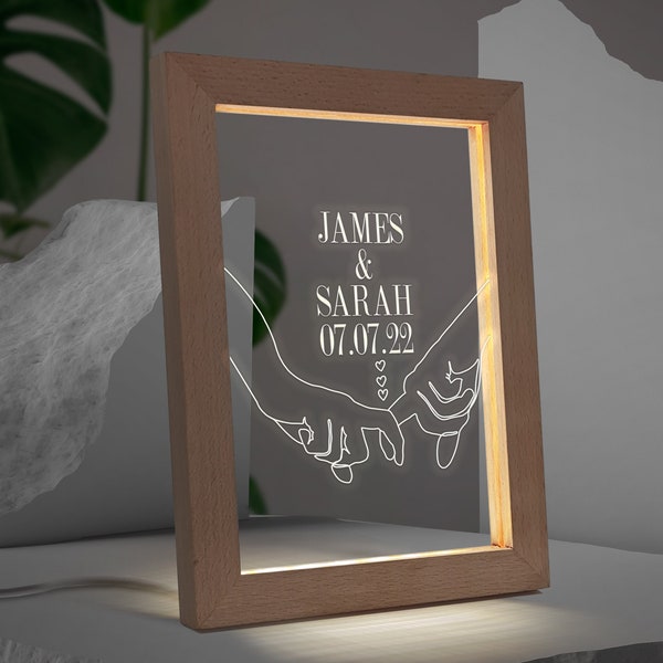 Personalised LED Illuminated Frame. Custom Engraved Light Up | Couple Sign, Save The Date, Engagement /Marriage. Unique Anniversary gift