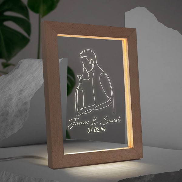 Personalised LED Illuminated Frame Bespoke Engraved Light Up | Couple Sign | Save The Date | Engagement /Marriage | Unique Anniversary gift