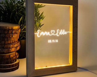 LED Anniversary Frame | Personalized Photo Display with Engraved Names & Date