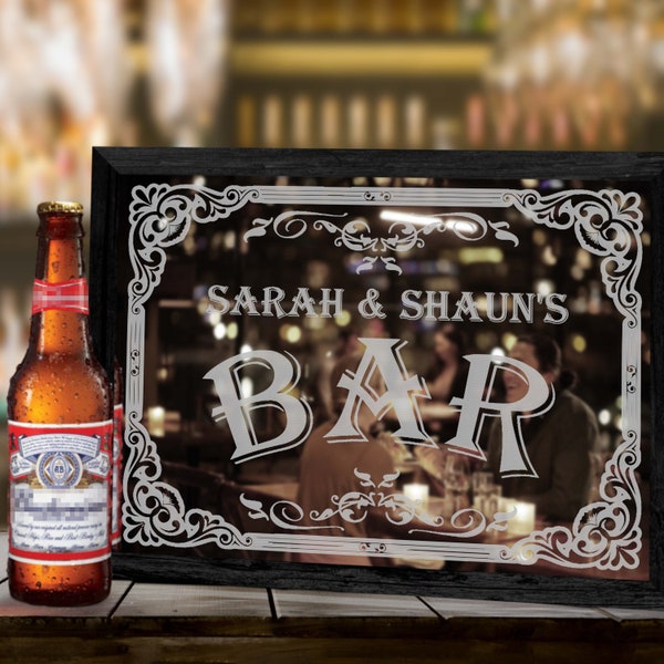 Personalised hand etched Bar Mirror Sign for Home bar or pub