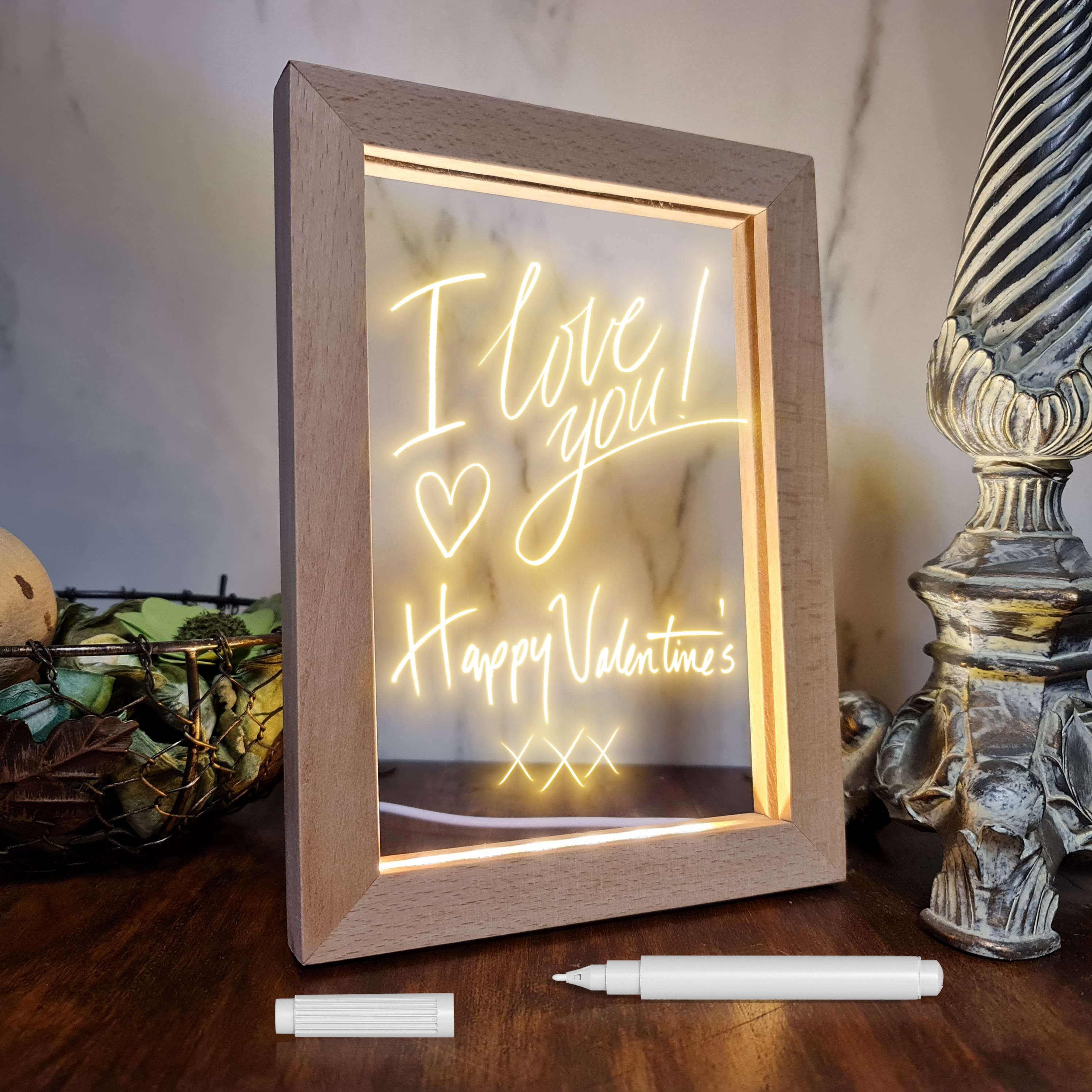 Cadre lumineux LED avec panneau acrylique lavable Message d'amour