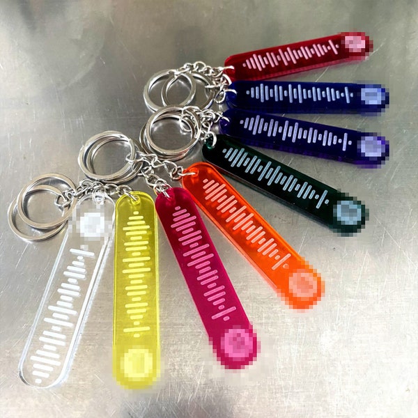 Personalised Song Code Playlist Keychain, Multiple Colours with Wave Code