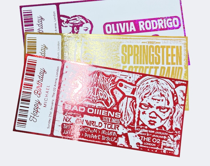 Personalised Foil Concert Ticket Voucher - Unique Custom Surprise Gift Card for Special Events