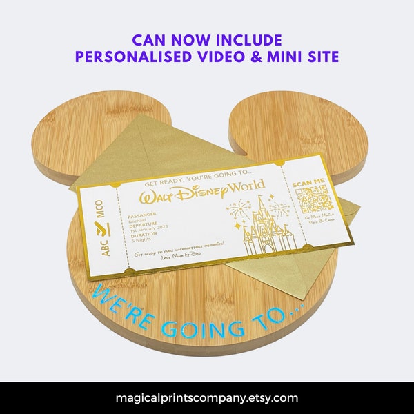 Personalised Walt Disney World Foil Ticket Video Mini Park Site for Your Magical Holiday Reveal!