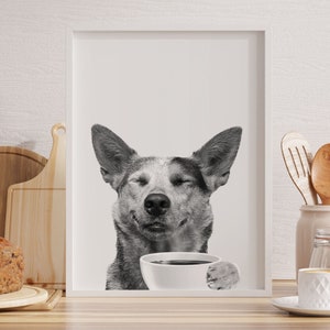 CUSTOM PET PORTRAIT/ Pet From Photo/ Pet drinking coffee/ Custom Dog Picture/ Personalized Cat Picture/ Coffee Poster/ Custom Gift