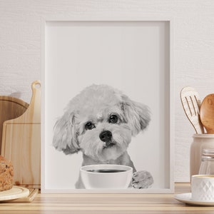CUSTOM PET PORTRAIT/ Pet From Photo/ Pet drinking coffee/ Custom Dog Picture/ Personalized Cat Picture/ Coffee Poster/ Custom Gift