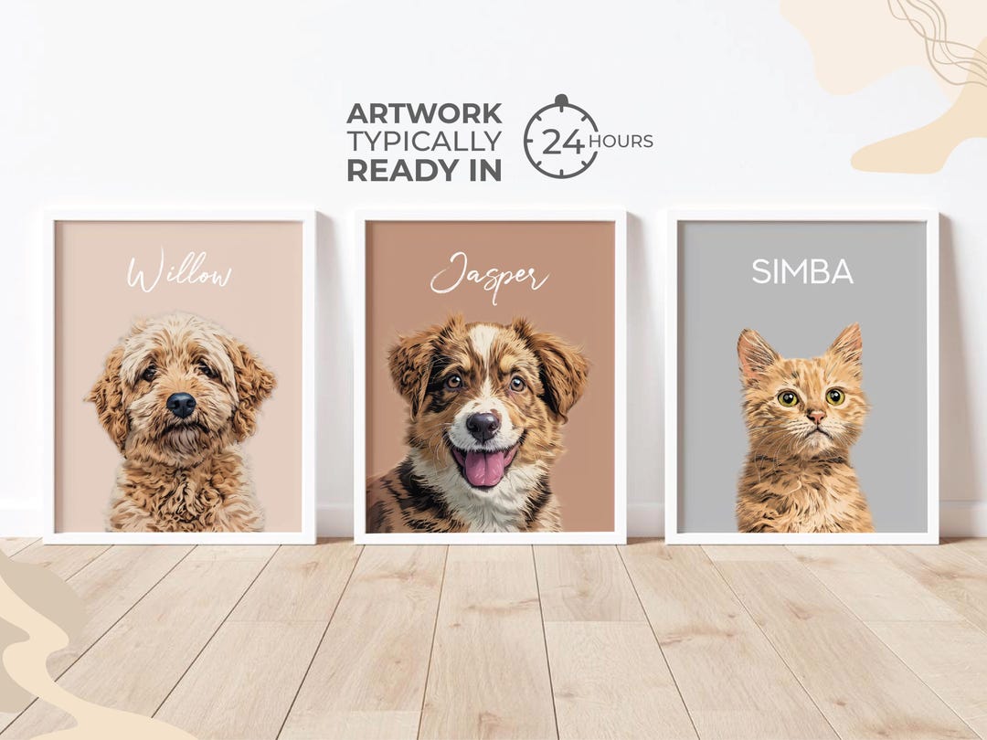 Custom Pet Portraits Using Pet Photo Personalized Digital Dog Portraits ...