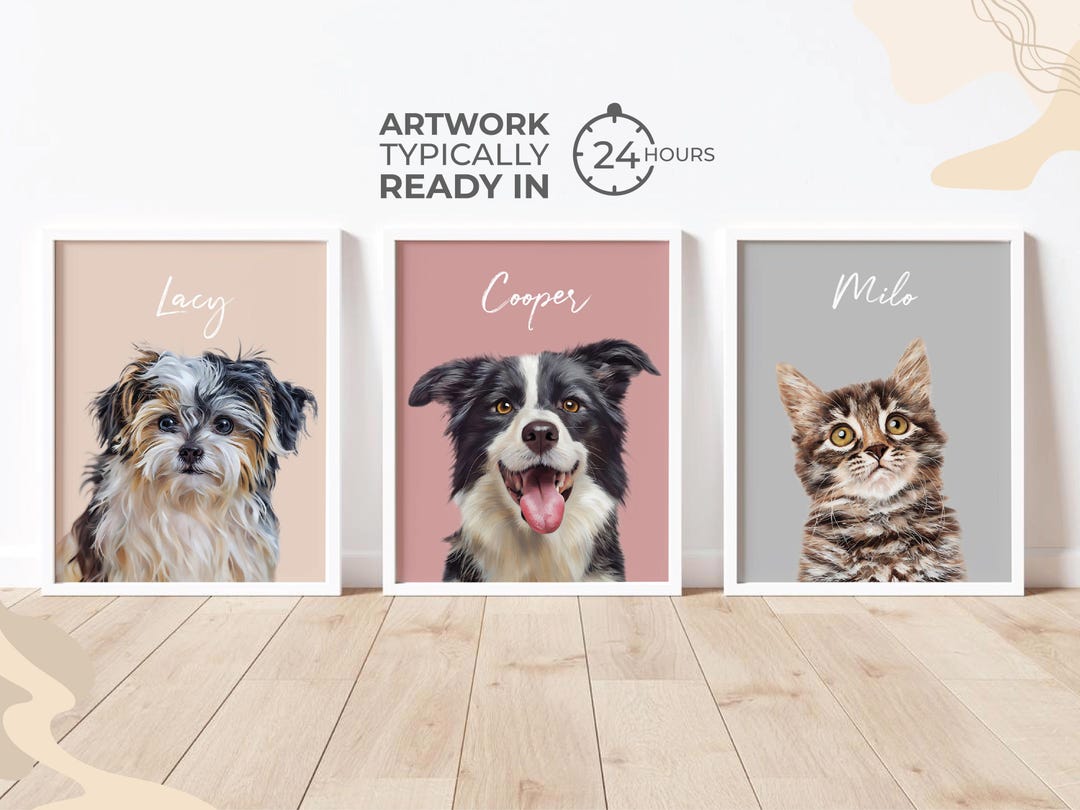 Custom Pet Portraits Using Pet Photo Personalized Digital Dog Portraits ...