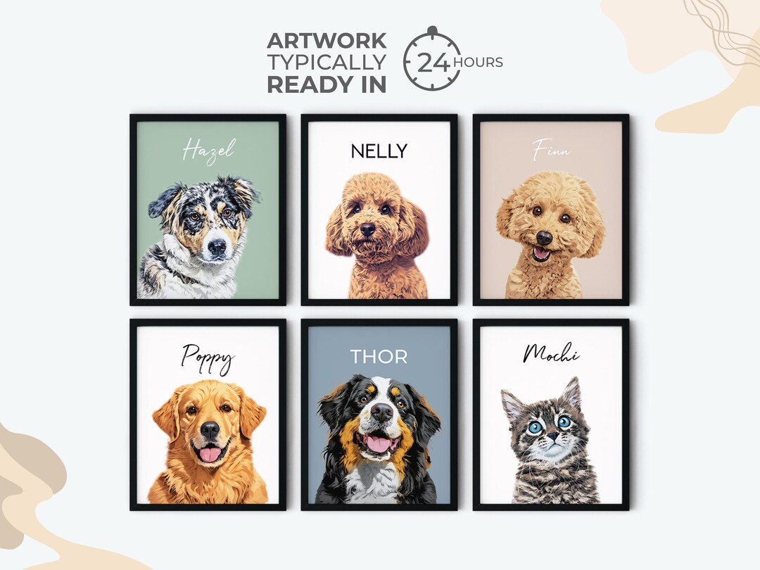 Custom Pet Portraits Using Pet Photo Personalized Digital Dog Portraits ...