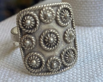 Rectangular Adjustable Sterling Silver Statement Ring