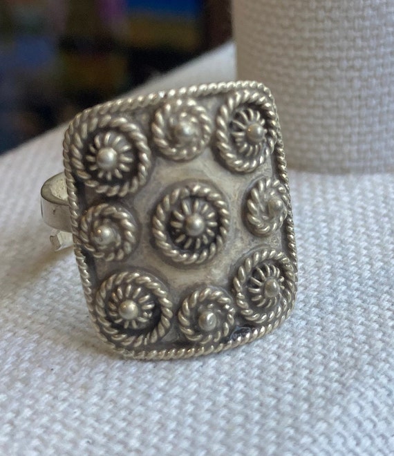 Rectangular Adjustable Sterling Silver Statement … - image 1