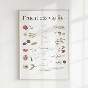 Frucht des Geistes - Christliches Poster zum ausdrucken - Postkarte - Deko - Floral - Watercolor - Minimalistischer Print - Wandbild farbig