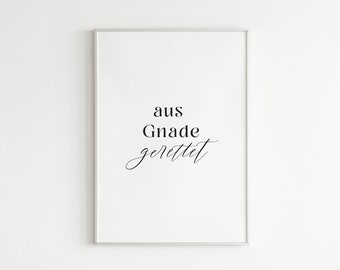 aus Gnade gerettet - Christliches Poster - Christliche Deko - Minimalistischer Print