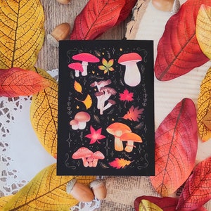Print A6 Magical Autumn - carte - cottagecore - cozy - papeterie - stationery - fall - mushroom - leaves - whimsical - aesthetic - witchy