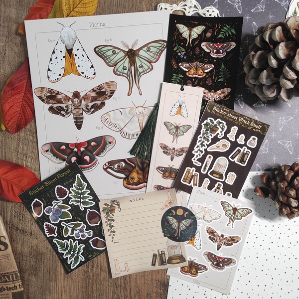 Pack Collection Deep Forest - art, stationery, decoration, cadeau, dark academia, back to school, stickers, book accessories, halloween