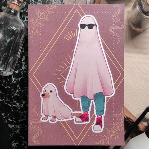 Stampa A6 Fantasma - Cane - Vintage - Carino - Estetica - Arte - Illustrazione - Biglietto - Halloween - Spettrale - Cancelleria - Decorazione - Cancelleria