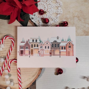 Illustration Village de Noël - print A5, carte, papeterie, art, illustration, décor, fêtes de fin d'année