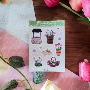 Cottage Garden Sticker Sheet - Cottagecore, Journaling, Bullet Journal, Bujo, Schreibtischaccessoire, süß, Frühling, Blumen, Illustration