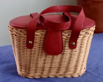 Wicker Mini Tote Lunch Bag Picnic Beach BOHO Rattan Handbag by Crabtree & Evelyn