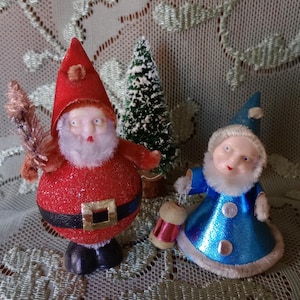 EX. RARE Vintage Shiny Brite Elves Gnomes, Santa & Mrs. Claus Figurines Ornaments, Collectible Putz Japan Midcentury Christmas Decorations