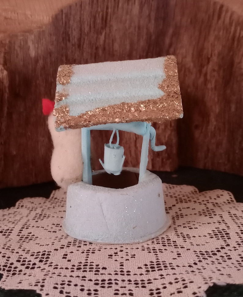 RARE Vintage Cotton Batting Chick on Wishing Well Mica Putz Etsy