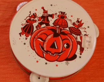 Vintage Halloween Tambourine Noisemaker, US Metal Toy Co. 1950s - 60s