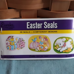 May include: A sheet of Easter Seals with 36 seals in 6 different designs. The seals feature a chick, a bunny, and a lamb. The text on the sheet reads "Eureka Easter Seals 36 Seals - 6 Different Designs".