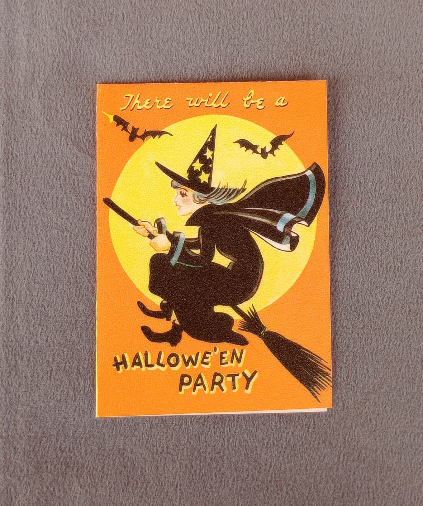 Vintage Halloween Party Invitation, Flying Witch & Bats, Curran Co ...