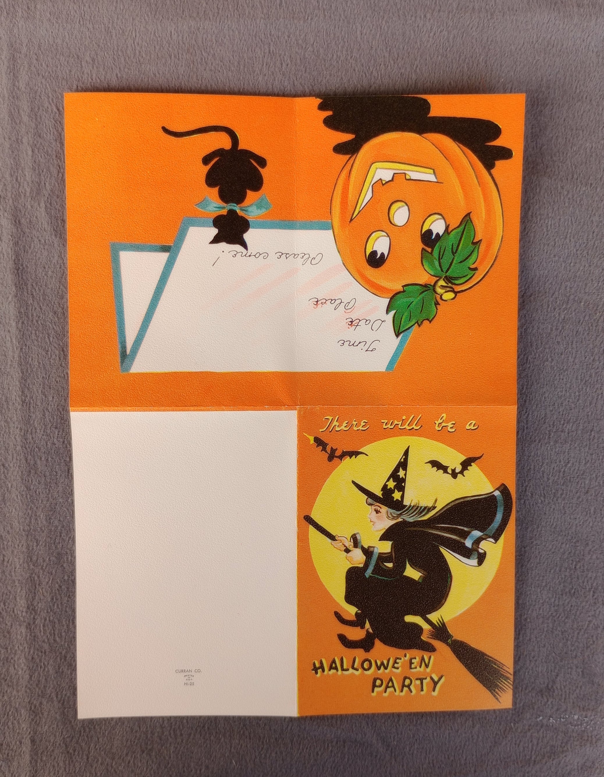 MINT Vintage Halloween Party Invitation, Curran Co. Flying Witch
