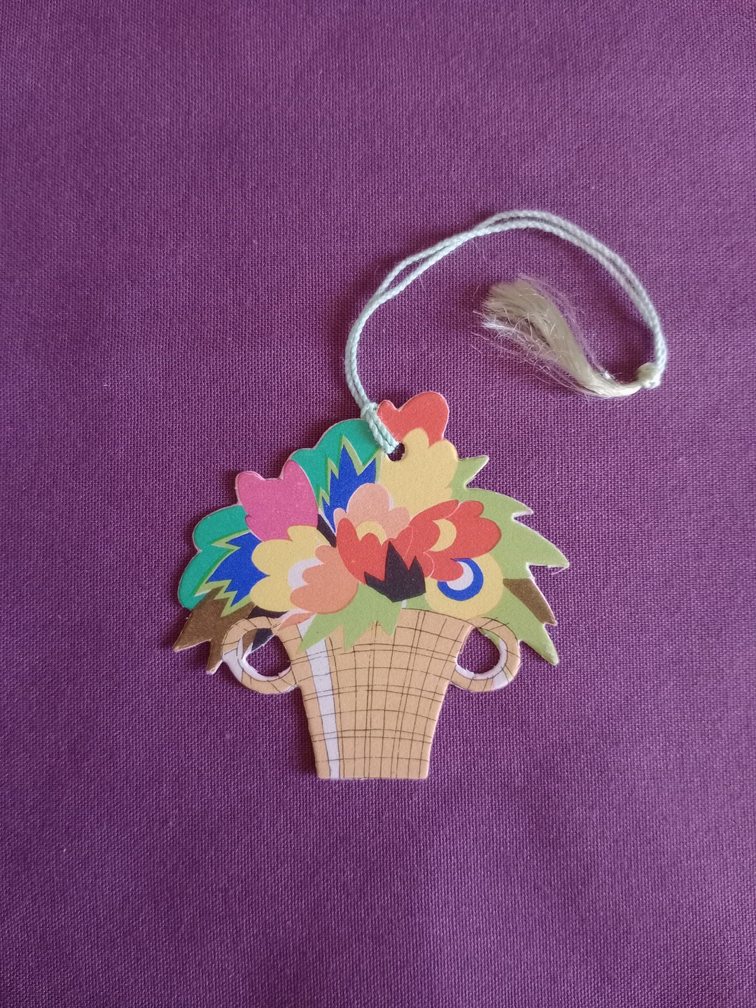 Vintage Buzza Bridge Tally, Art Deco Flower Basket, Floral May Basket