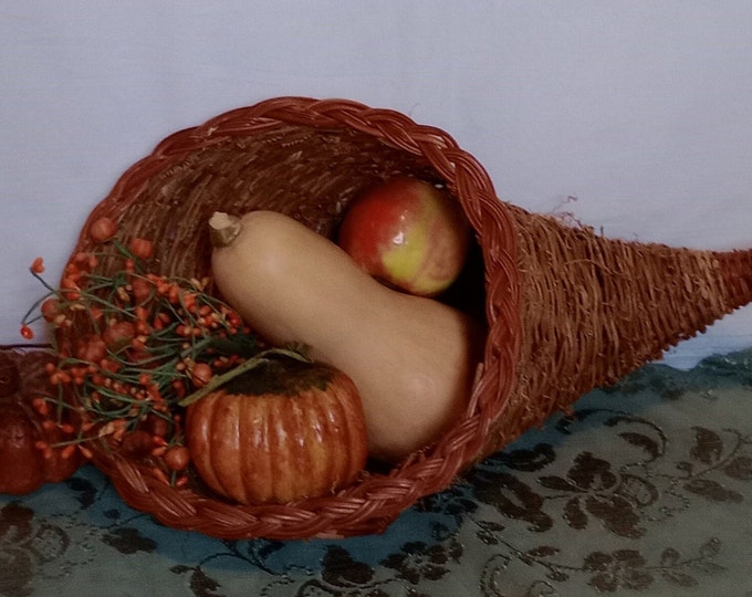 LARGE Cornucopia Basket, Farmhouse Rustic Autumn Harvest Decor, Natural