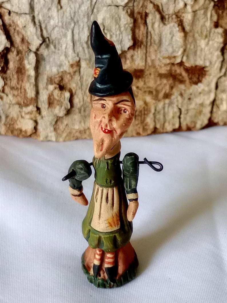 Vintage Halloween Poliwoggs Primitive Folk Art Witch Figurine With ...