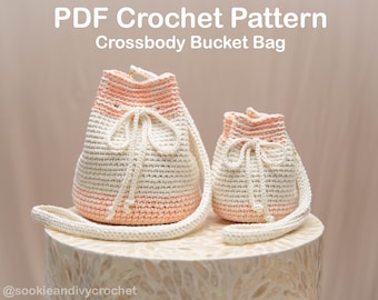 PDF Crossbody Bucket Bag Crochet Pattern, Mommy and Me crochet bag, Crossbody bag, Bucket bag, Beginner crochet pattern