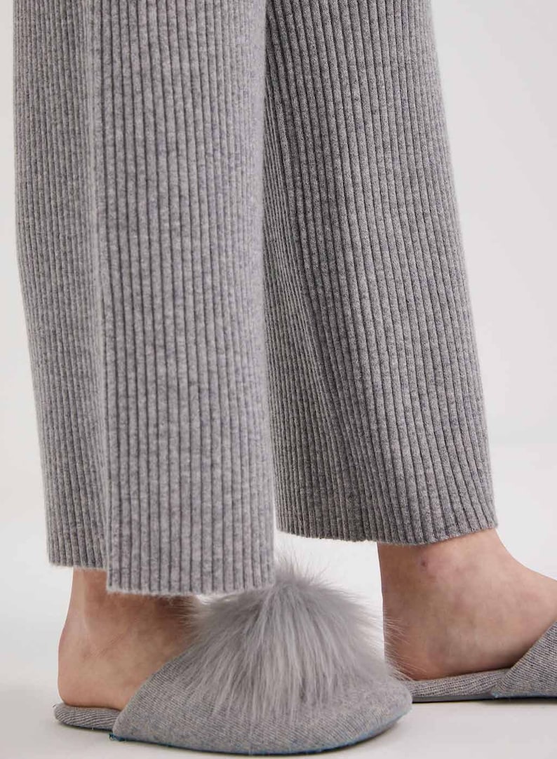 100% Cashmere Rib-Knit Leisure Bottoms/ Women's Thick and Comfy Pants image 6