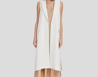 White Sleeveless Long-Line Waistcoat