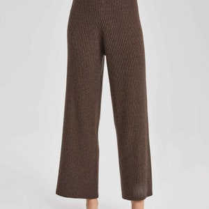100% Cashmere Rib-Knit Leisure Bottoms/ Women's Thick and Comfy Pants Umber