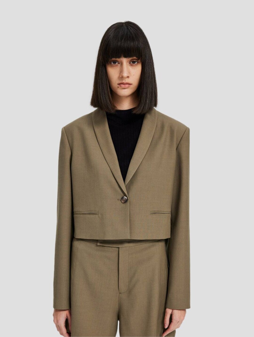 【WOOHWA】SINGLE CROP BLAZER Basic Woven Single Button Crop Blazer | boohoo