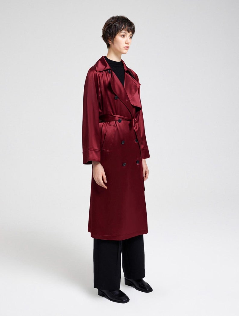 Satin insert double-breasted coat Coats, trench coats