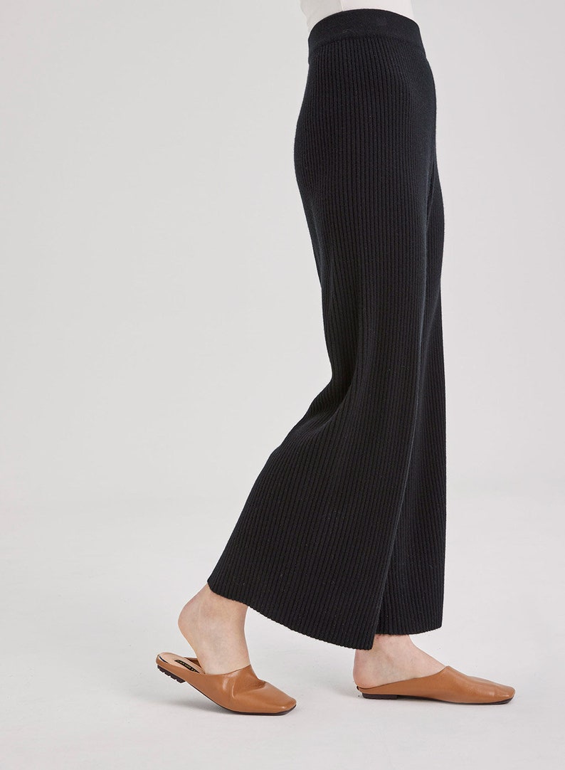 100% Cashmere Rib-Knit Leisure Bottoms/ Women's Thick and Comfy Pants image 3