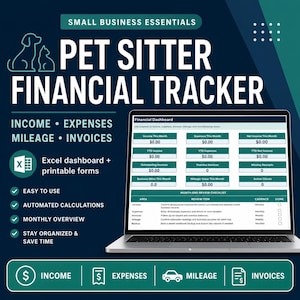 Pet Sitter Financial Tracker, Income Expense Mileage Spreadsheet, Invoice Tracker, Dog Walker Business Template