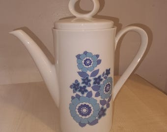 Caffettiera vintage in porcellana floreale blu Mitterteich Bavaria - Mid-Century Modern, alta 20 cm