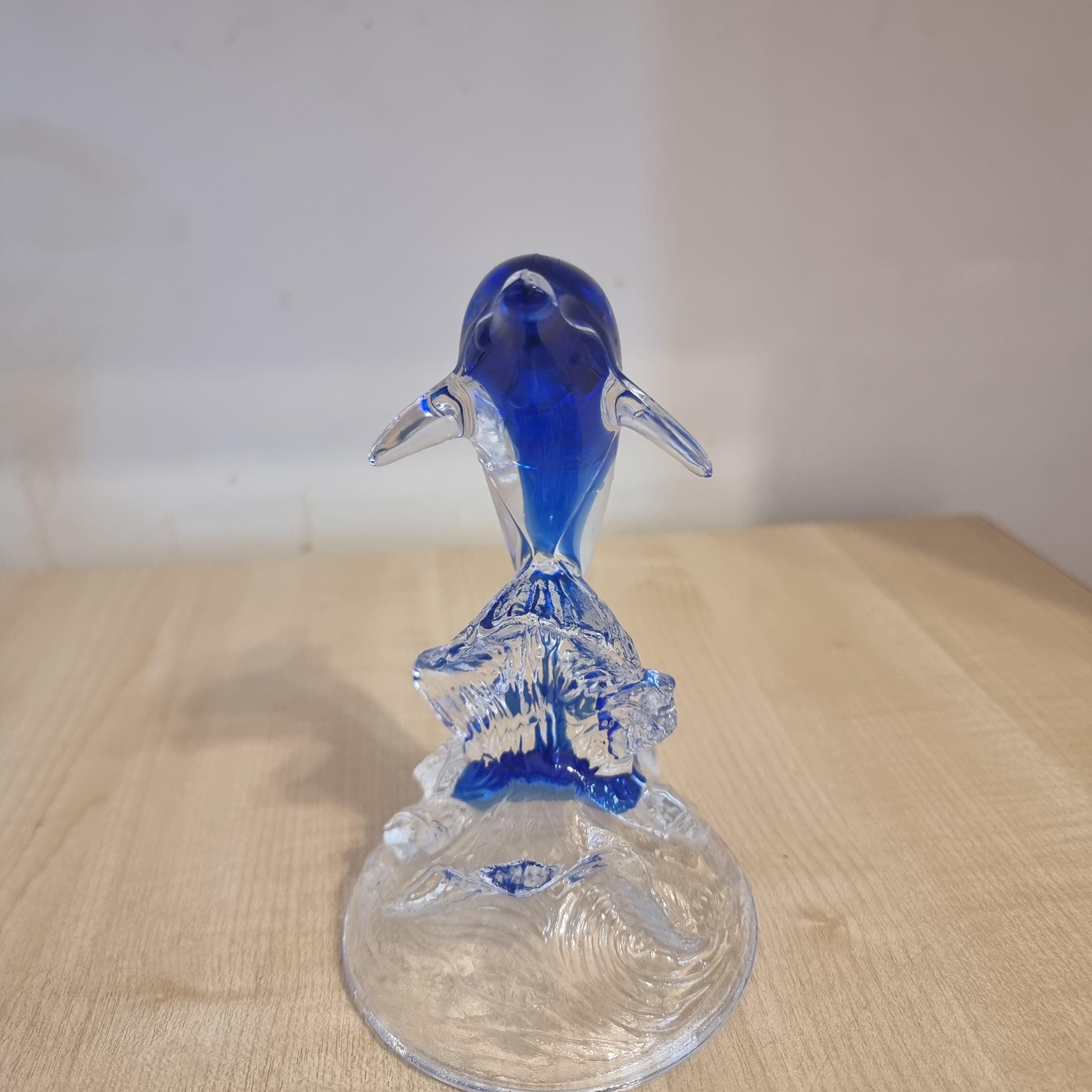 Vintage Cristal D'arques France Blue & Clear Glass Dolphin