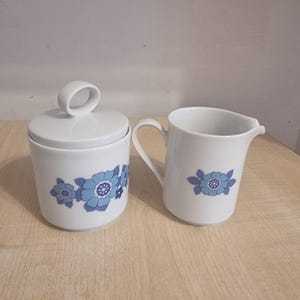 Mitterteich Bavaria Creamer & Sugar Bowl Set – Blue Floral Pattern, Vintage German Porcelain