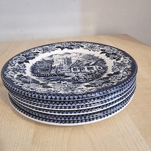 Royal Art England Blue & White Countryside Village Dinner Plates 7&quot; – Set of 6