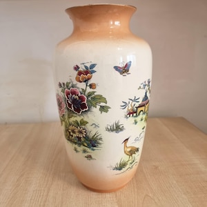 Vintage Chinoiserie Vase|Floral&Bird |Oriental Style Ceramic |Mid-Century Decor