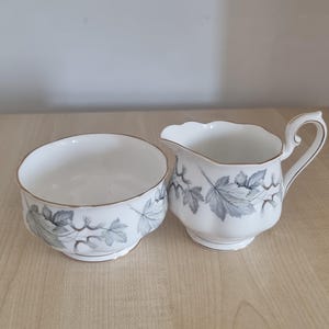 Royal Albert Silver Maple Milk Jug & Sugar Bowl: Vintage Bone China Tea Set