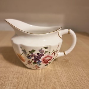 Royal Crown Derby Bone China Creamer | Vintage 1980 Floral Milk Jug with Gold Trim | English Derby China