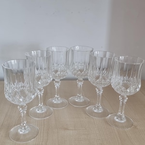 Set of 6 Vintage Cut Crystal Wine Glasses – 6 Diamond Cut Stemware Elegant Fluted Goblets Wedding/ Dining Glassware