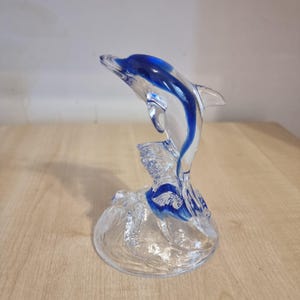 Vintage Cristal d’Arques France Blue & Clear Glass Dolphin Figurine – Genuine Lead Crystal